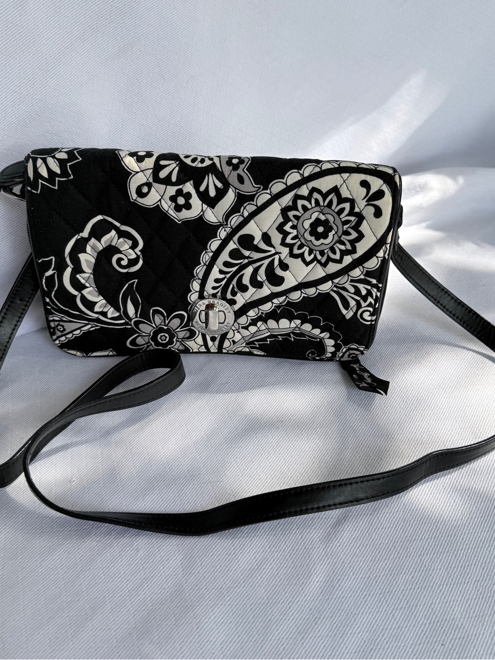 Vera Bradley Black & White Paisley Quilted Turn-Lock Crossbody